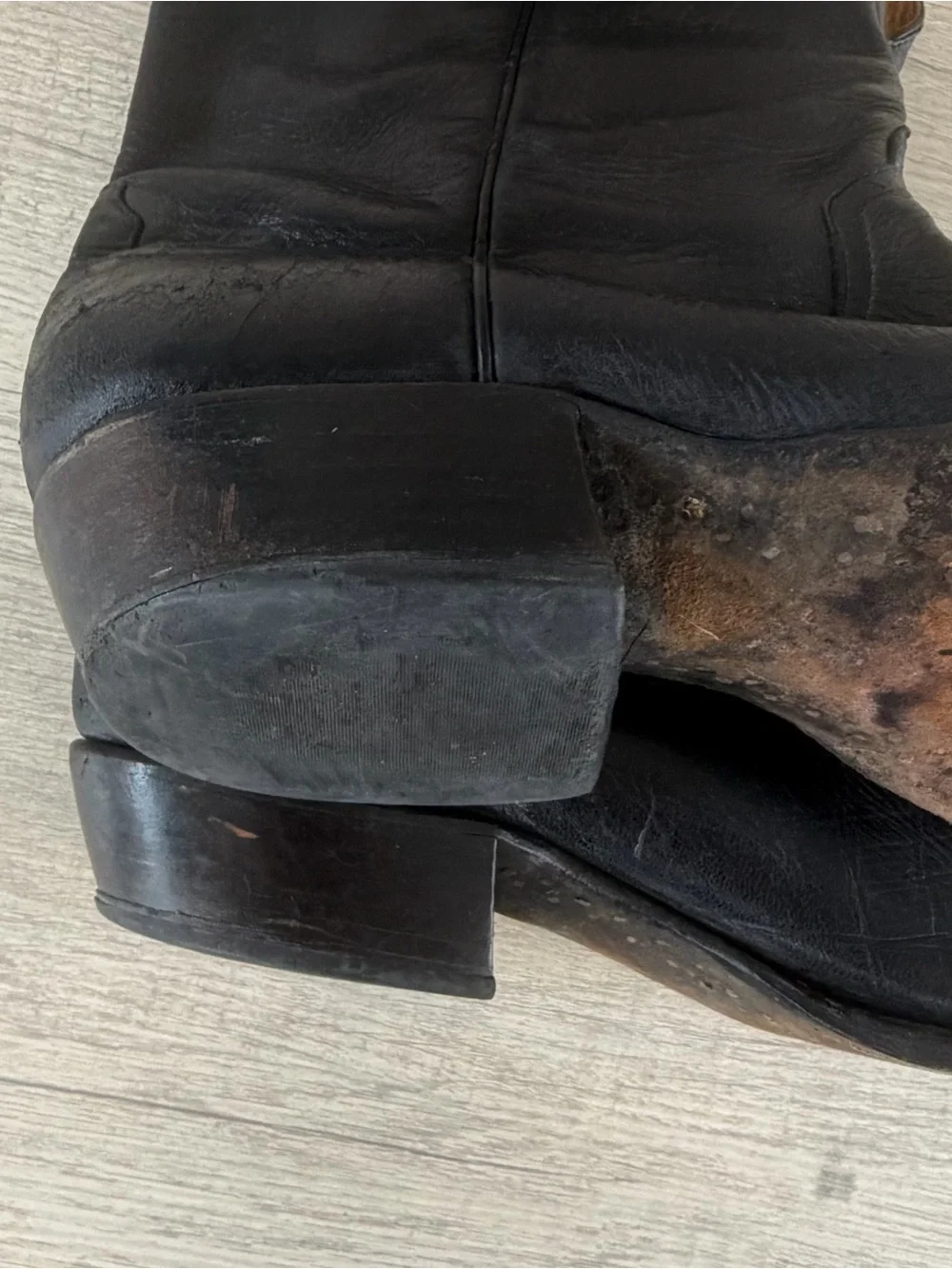 Vintage Anderson Bean Cowboy Boots Men Size 13 Black Leather Western Pointed Toe